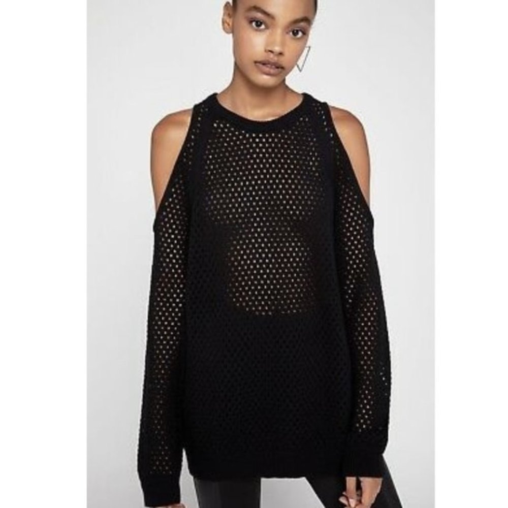 NWT BCBGeneration Oversized Open Knit Cold Shoulder Longsleeve Sweater Size XS